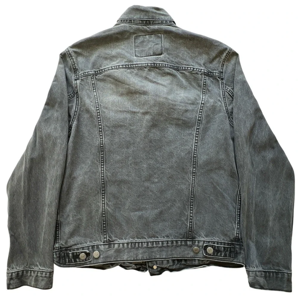 Levis Trucker Jacket Mens L Faded Gray Black Cotton Denim Distressed Workwear